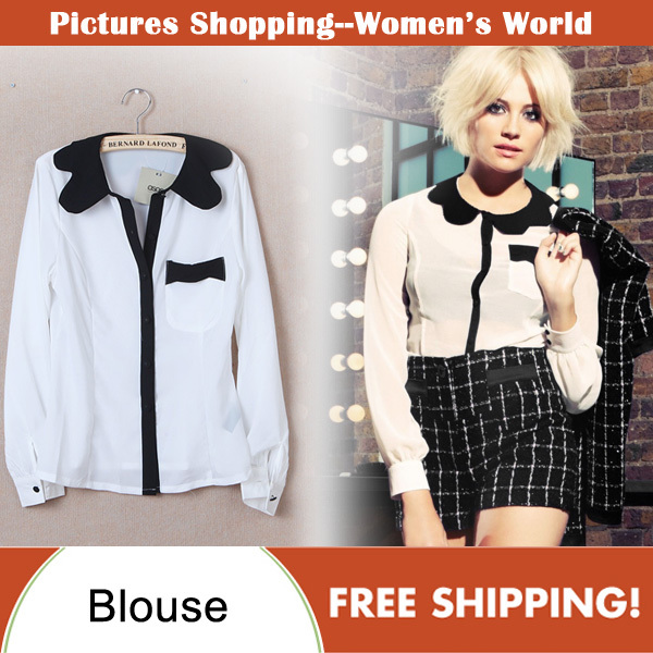 Free shipping!2013 spring new Fashion women's clothing long sleeve shirt chiffon ruffled collar casual ladies blouses PS0034