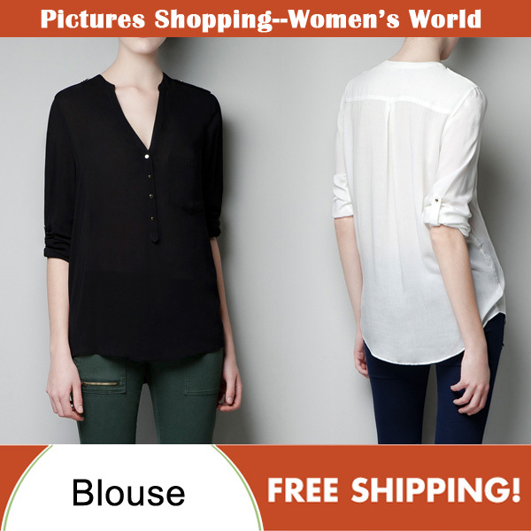 Free shipping!2013 spring new Fashion women's clothing long sleeve shirt solid simple ladies blouses with pocket  PS0042