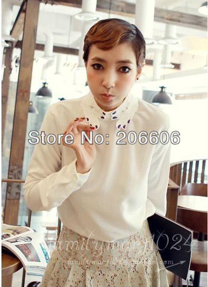 free shipping 2013 spring new fashion women shirt chiffon blouses for women black/white/pink/rose