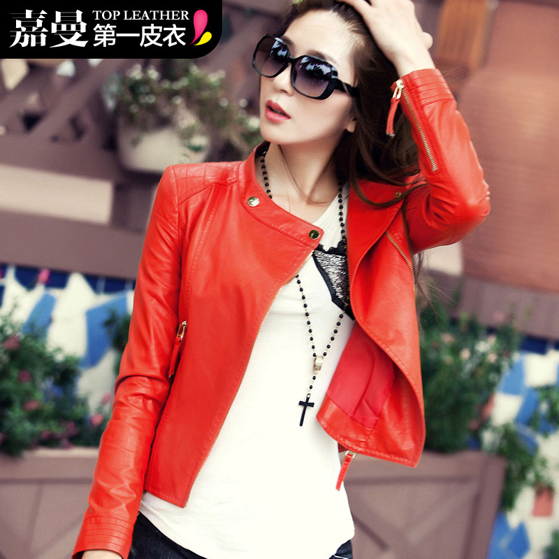 Free Shipping! 2013 spring new Korean locomotive short paragraph Slim PU leather jacket 5202