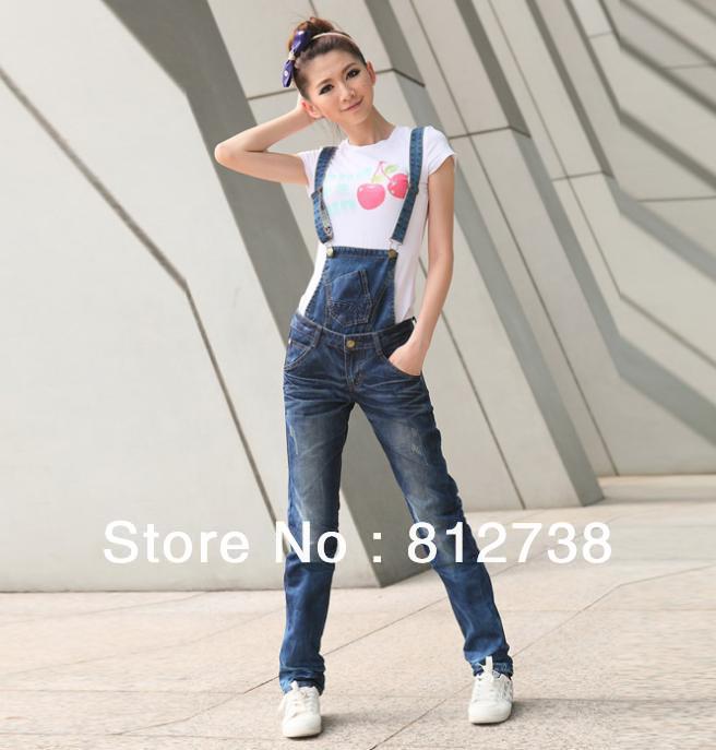 Free shipping 2013 spring new Korean women blue denim overalls code Denim Jumpsuit