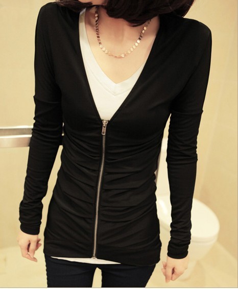 Free Shipping 2013 Spring NEW Women's    casual V-neck long-sleeve slim hip slim medium-long basic shirt coat