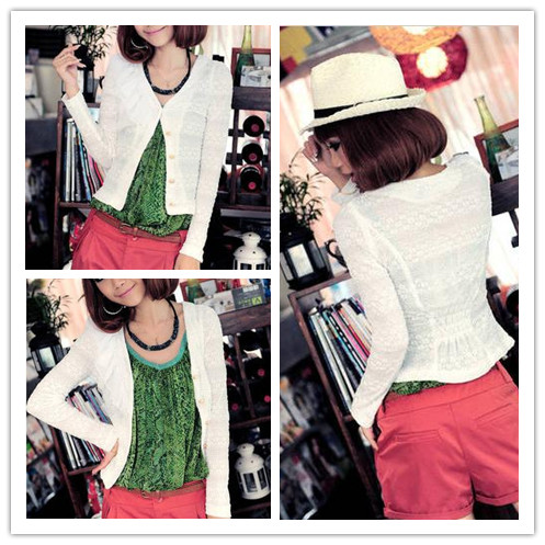 Free Shipping 2013 Spring NEW Women's Cutout low-high patchwork lace long-sleeve shirt clairvoyant outfit outerwear top