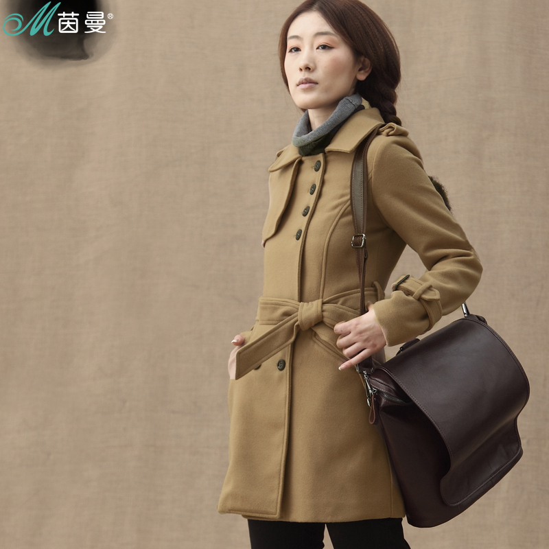 Free Shipping 2013 Spring NEW Women's INMAN 13  belt double breasted medium-long trench woolen outerwear 824041338