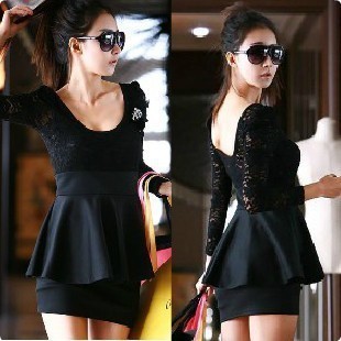 Free Shipping 2013 Spring NEW Women's Slim Fashion Long-sleeve Plus Size Basic Lace Skirt One-Piece Dress D172