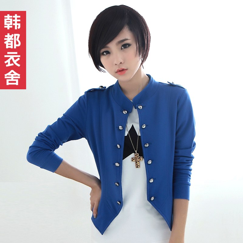 Free Shipping 2013 Spring NEW Women's W.ZXS 2012   all-match stand collar solid color double breasted short  lc1005 jacket