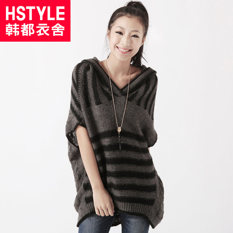 Free Shipping 2013 Spring NEW Women's W.ZXS  mm  stripe loose hooded sleeveless  aa1076 Sweater