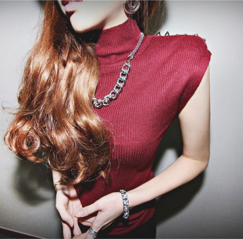 Free  Shipping 2013 spring shes-story rivet sleeveless turtleneck wool sweater female zx00001