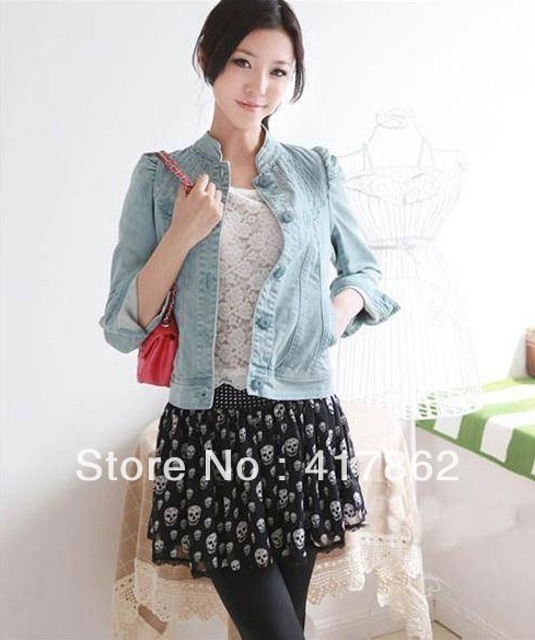 free shipping 2013 spring short jacket women stand collar thin denim outerwear short design jacket