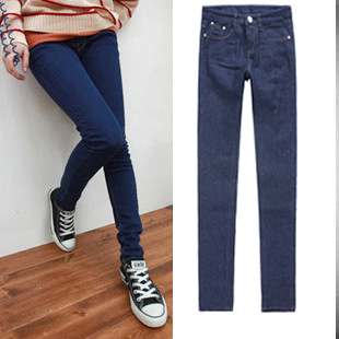 Free shipping 2013 spring slim blue mid waist pencil skinny pants legging jeans female nzk