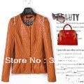 Free shipping 2013 spring slim long-sleeve diamond outerwear PU leather jacket women leather clothing female 80120