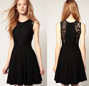 Free Shipping 2013 spring&summer, classic black skirt lace waist thin dress  SEXY bodycon sleeveless for women