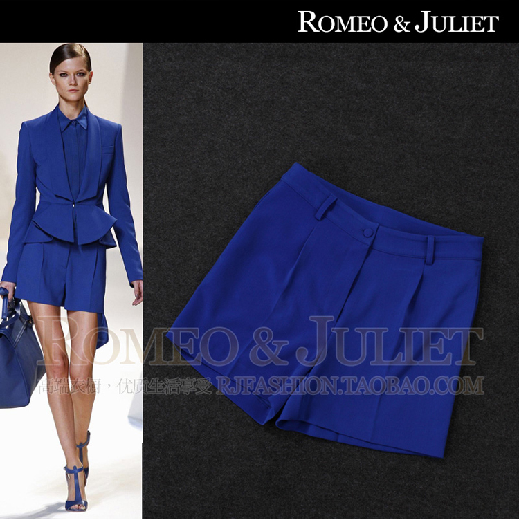 Free shipping 2013 Spring/Summer Newest Runway Fashion Draping Elegant Slim Shorts Blue / White RD130134