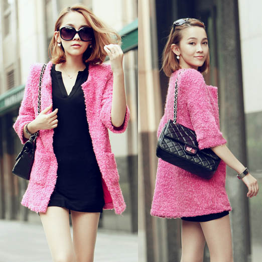 Free Shipping 2013 Spring   three quarter sleeve loose circle woolen outerwear gentlewomen casual  and  all-match outerwear