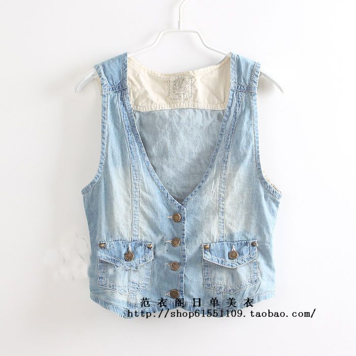 Free Shipping 2013 Spring  vest small water wash street vest small denim horse vest female