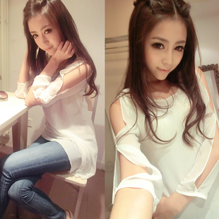 free shipping 2013 spring vintage irregular elegant double layer chiffon sexy strapless ladies small t-shirt female