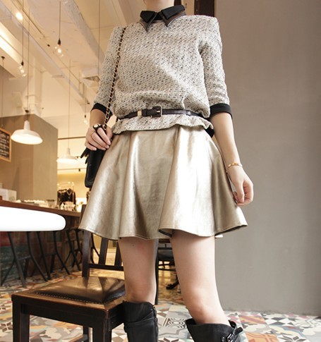 Free shipping 2013 spring vintage leather skirt half-length leather skirt Women