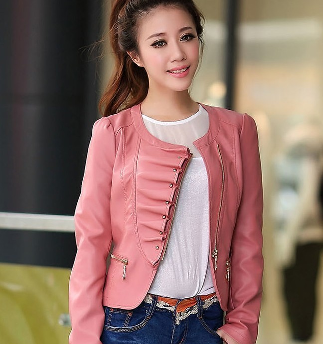 free shipping 2013 spring water wash PU clothing female short design slim leather coat women fashion outerwear