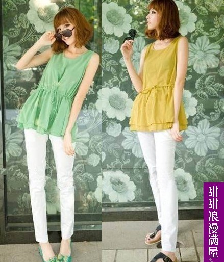 Free Shipping 2013 spring women's 861131 gentlewomen elegant exquisite chain decoration drawstring chiffon shirt