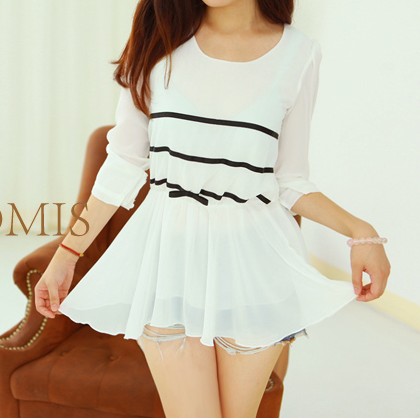 Free Shipping 2013 spring women's 88686 sweet princess skirt slim long-sleeve chiffon shirt top