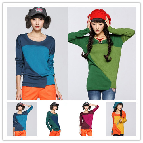 Free Shipping!2013 Spring Women's Casual Two Color Splicing Knitwear Folk Style Long Sleeve Sweater Coat Clothes wrap Z1833