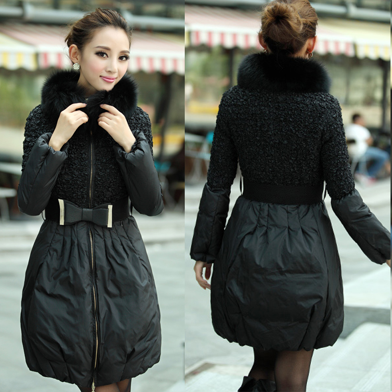 Free Shipping 2013 Spring women's dress  20122197k   quality elegant fox fur medium-long down