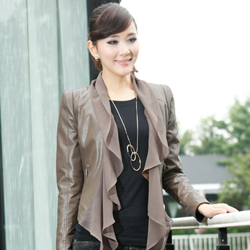 Free Shipping 2013 Spring women's    elegant chiffon cardigan gentlewomen edge short design leather clothing