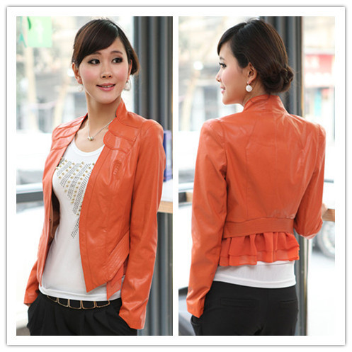 Free Shipping 2013 Spring women's   elegant gentlewomen slim short design leather clothing coat