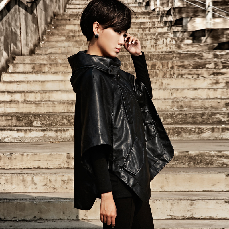 Free Shipping 2013 spring women's leather clothing cloak PU outerwear wholesale and retail