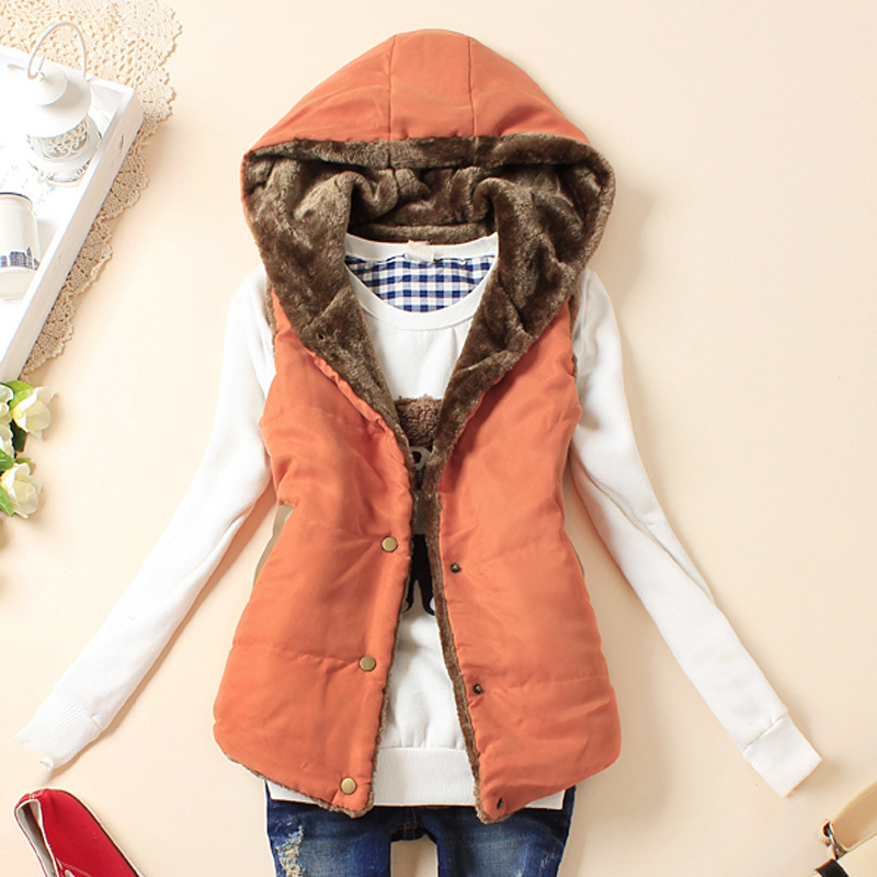 Free Shipping 2013 Spring Women's   medium-long all-match plus velvet thickening with a hood vest cotton clip vest