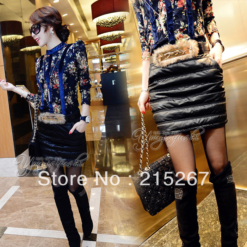 FREE SHIPPING 2013 spring women's plus cotton leather woolen bust skirt short skirt with belt