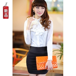 Free shipping 2013 spring women's white collar ol elegant women's fashion career skirt work wear plus size