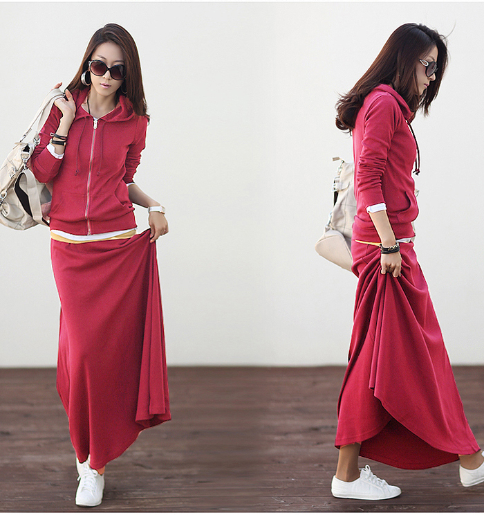 Free shipping 2013 spring women's with a hood sweatshirt full dress set female