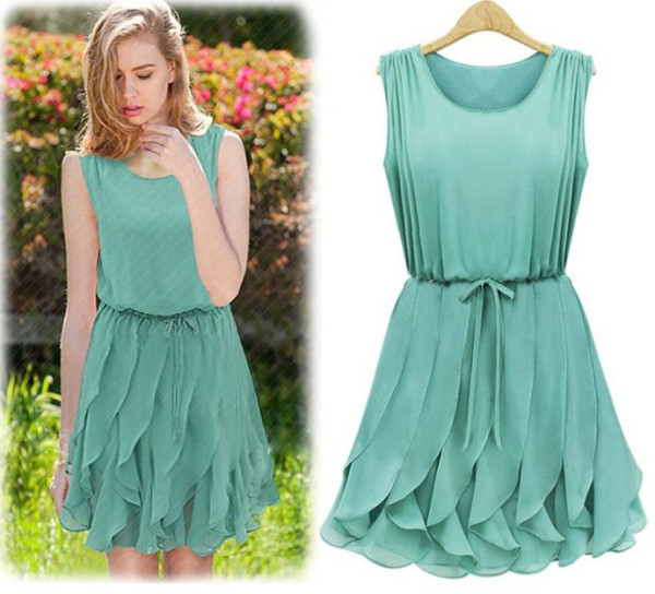 Free shipping!2013 Spring Womens korean dress tank sleeve dress casual chiffon ruffles knee length dresses,QN018