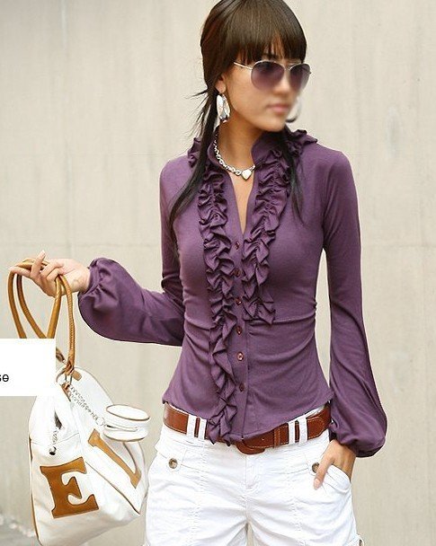 Free Shipping - 2013 Spring  Womens Shirt latest design ladies' long sleeve t-shirt Top 4 colors