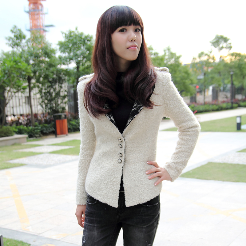 Free Shipping 2013 Spring woolen short jacket Women slim suit woolen outerwear female