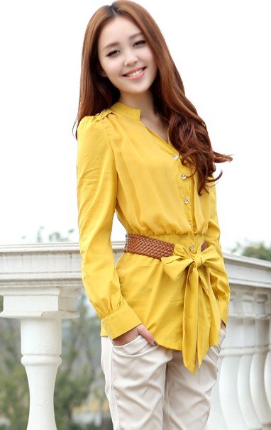 Free Shipping 2013 summer/Autumn  women's Formal OL  elegant short/Long-sleeve V-neck Shirt with belt,Big size Ladies Blouses