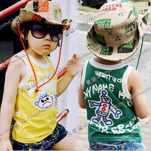 free shipping 2013 summer big head doll boys clothing girls clothing child T-shirt sleeveless vest tx-0350