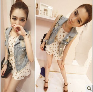 Free Shipping 2013 summer denim vest female denim vest fashion sleeveless denim horse