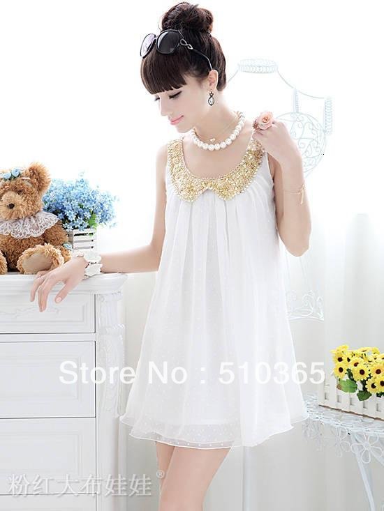 Free shipping 2013 Summer Elegant pleated chiffon white casual women dresses 2795F