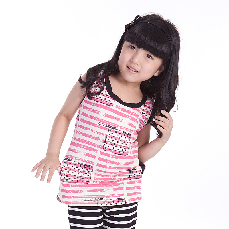 free shipping 2013 summer girls clothing cotton sleeveless 100% T-shirt fashion vintage child vest b2040