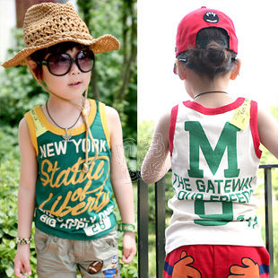 Free Shipping, 2013 summer letter boys clothing girls clothing baby child T-shirt sleeveless vest tx-1589