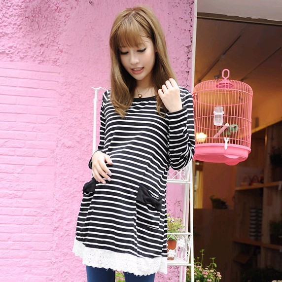 Free Shipping 2013 summer maternity clothing stripe t-shirt short-sleeve sweater maternity shirt top 12200 3b