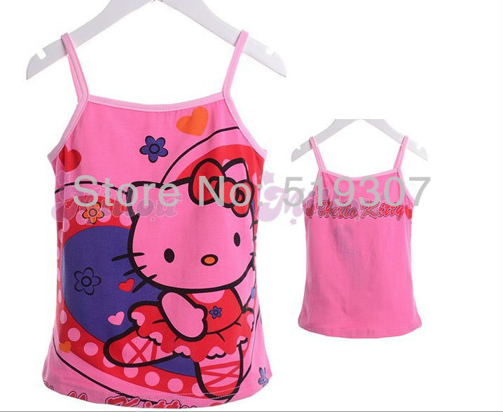 Free Shipping 2013 Summer New Fashion High Quality Cute Hello Kitty Rose Red(5 Pcs/Lot) Loose Tops Cotton Camisoles Wholesale