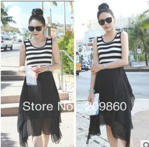 Free shipping ! 2013 summer pregnant women sleeveless dress skirt stripe vest skirt of Maternity