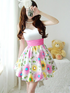 Free Shipping, 2013 summer print satin sleeveless vest design lantern skirt one-piece dress