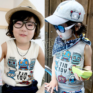 free shipping 2013 summer robot boys clothing girls clothing baby child T-shirt sleeveless vest tx-0979