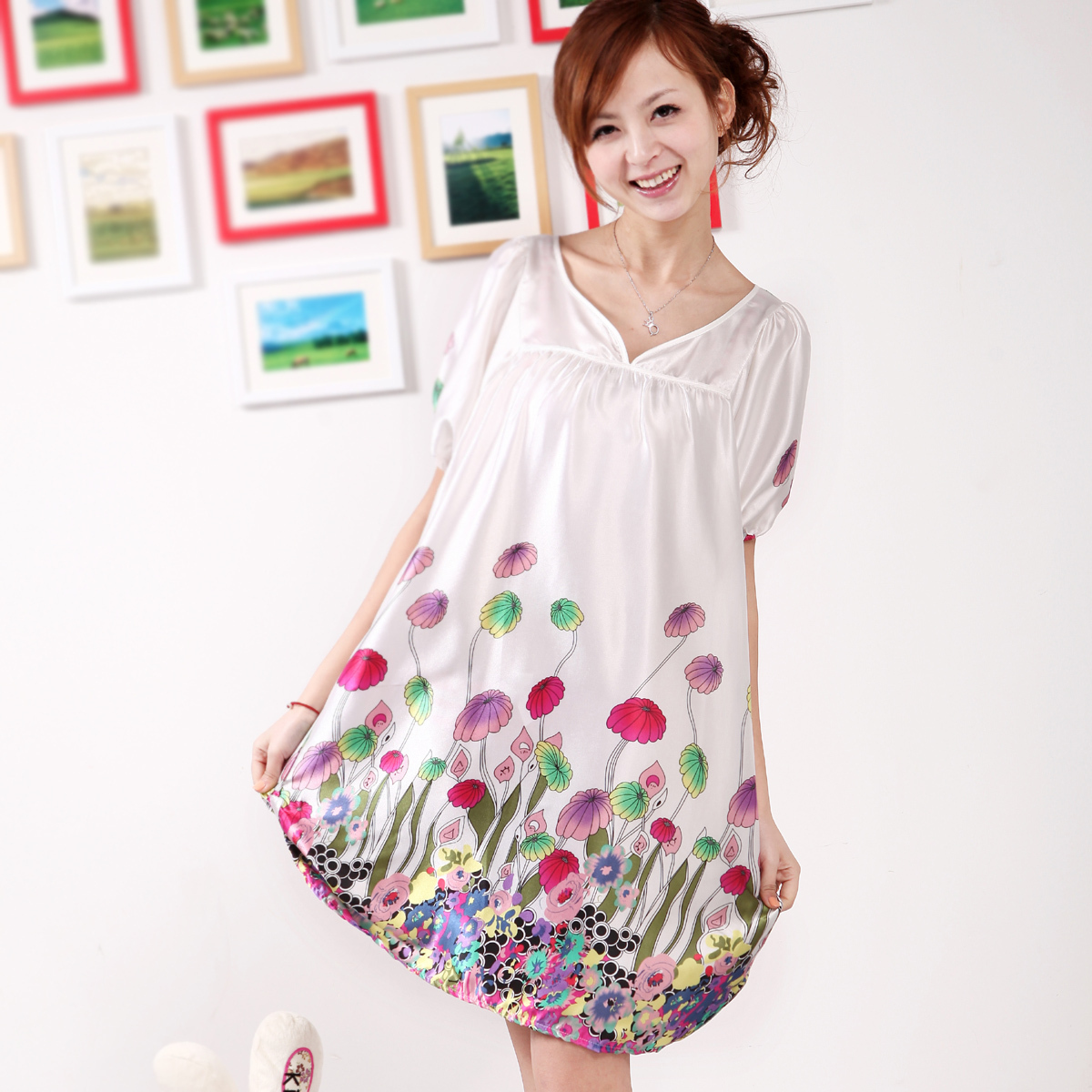 FREE SHIPPING 2013 summer short-sleeve sexy nightgown princess women's lounge fashioon silk sleepwear