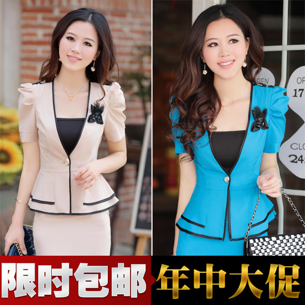 Free shipping 2013 summer white uniforms fashion professional women ol skirt set blazer set