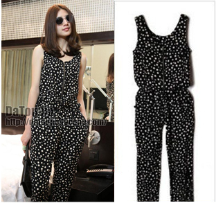 Free Shipping 2013 Summer Women Fashion Harem Pants Bodysuit Dot  Jumpsuit (S-XXXXL)